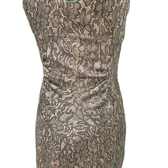 Ann Taylor Petite Embroidered Ruched Floral Party Cocktail Lined Dress - Picture 6 of 14